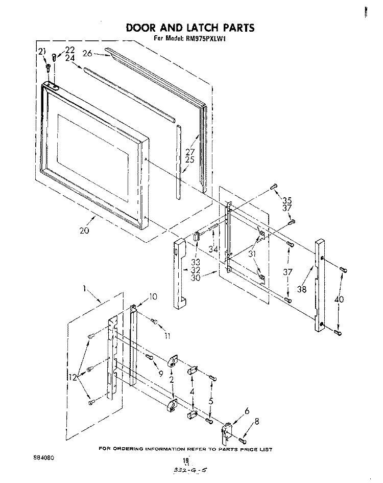 DOOR AND LATCH Diagram and Parts List for RM975PXLW1  Whirlpool Microwave Oven Combo