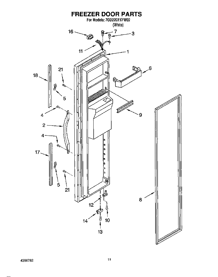 FREEZER DOOR Diagram and Parts List for 7GD22DFXFW02  Whirlpool Refrigerator