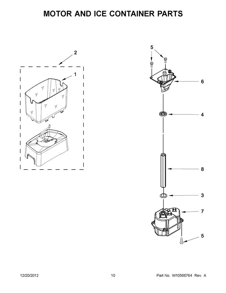 MOTOR AND ICE CONTAINER PARTS Diagram and Parts List for WRS346FIAT00  Whirlpool Refrigerator
