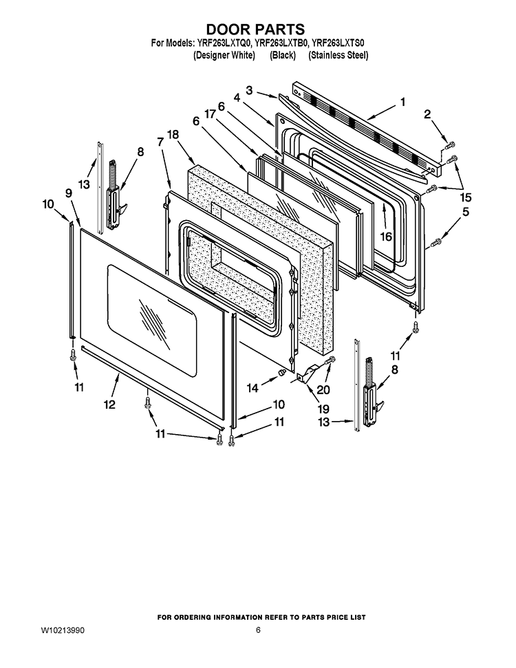 DOOR PARTS Diagram and Parts List for YRF263LXTB0  Whirlpool Range