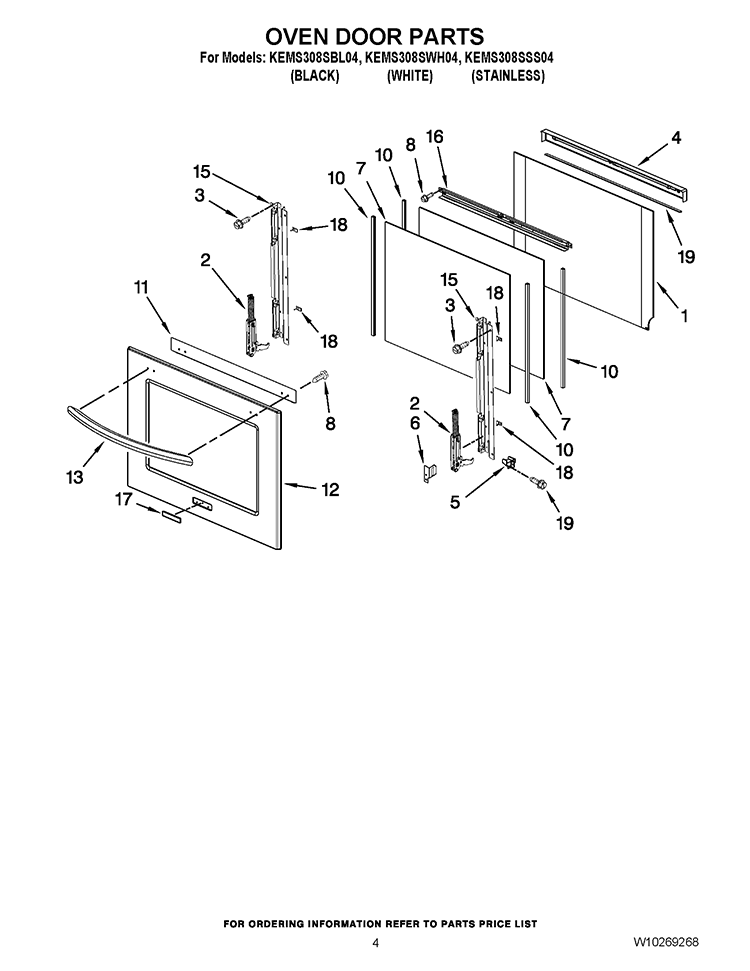 OVEN DOOR PARTS Diagram and Parts List for KEMS308SSS04  KitchenAid Microwave Oven Combo