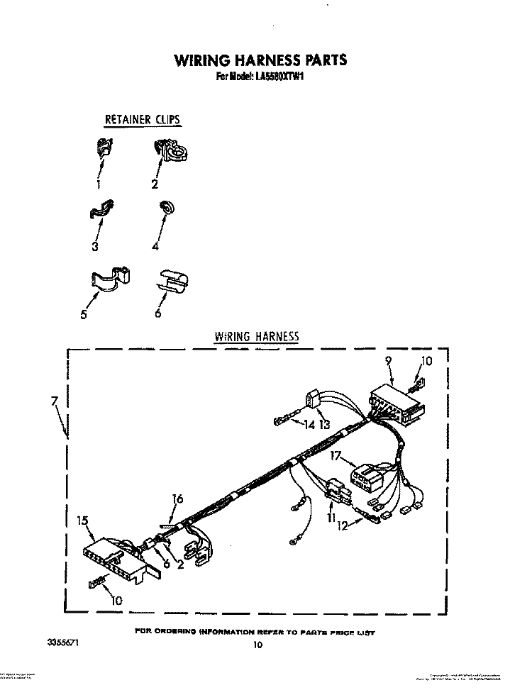 WIRING HARNESS Diagram and Parts List for LA5580XTG1  Whirlpool Washer