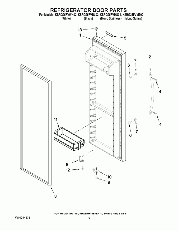 REFRIGERATOR DOOR PARTS Diagram and Parts List for KSRG25FVMS02  KitchenAid Refrigerator