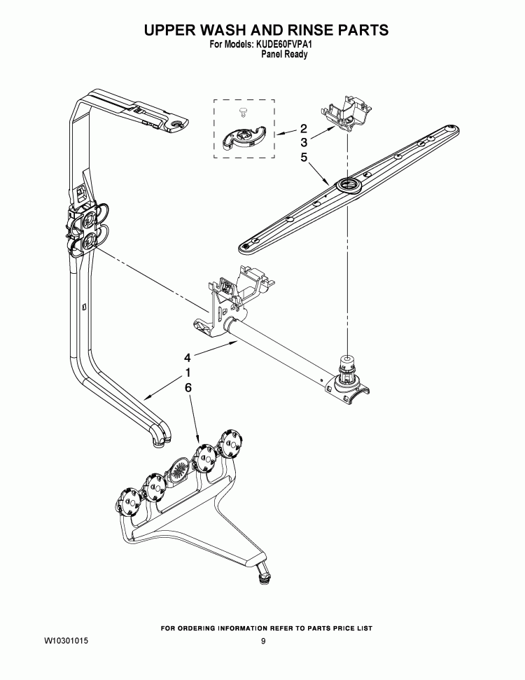 UPPER WASH AND RINSE PARTS Diagram and Parts List for KUDE60FVPA1  KitchenAid Dishwasher