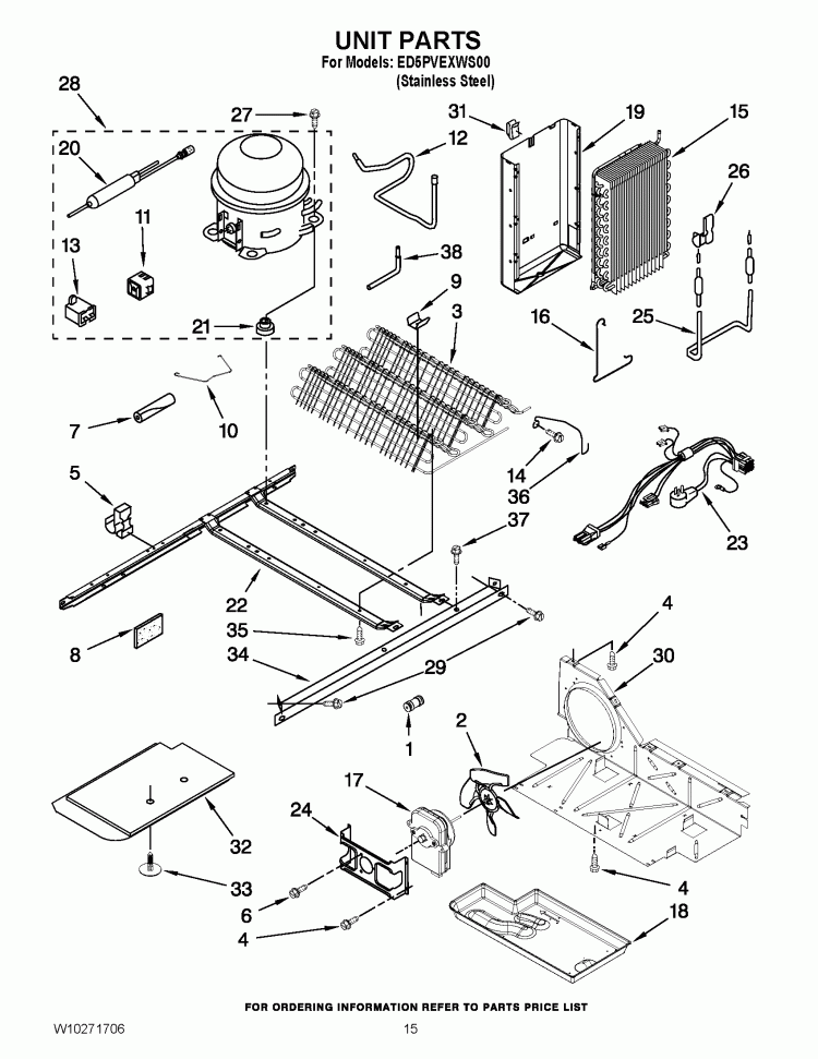 UNIT PARTS Diagram and Parts List for ED5PVEXWS00  Whirlpool Refrigerator