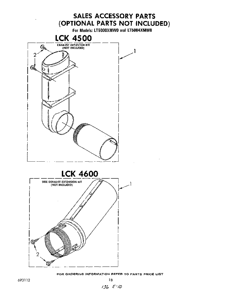 LCK 4500 , LCK 4600 Diagram and Parts List for LT5004XMW0  Whirlpool Washer Dryer Combo