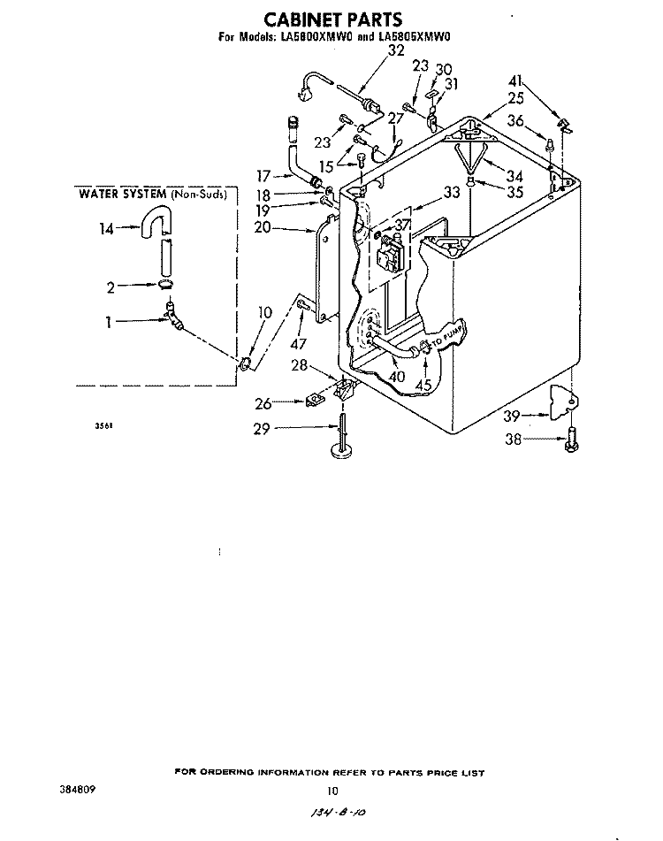 CABINET Diagram and Parts List for LA5805XMW0  Whirlpool Washer