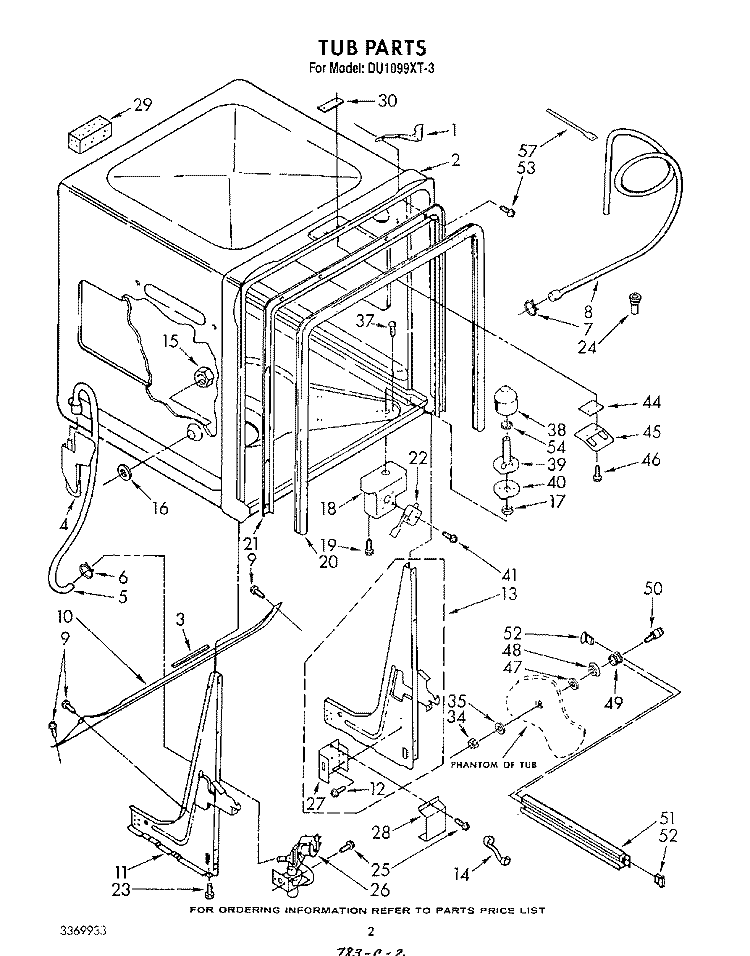 TUB , LITERATURE AND OPTIONAL Diagram and Parts List for DU1099XT3  Whirlpool Dishwasher