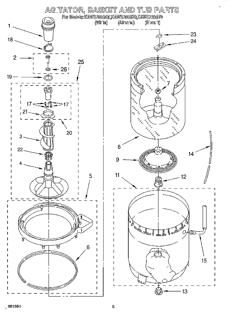 AGITATOR, BASKET AND TUB Diagram and Parts List for KAWS700GQ0  KitchenAid Washer