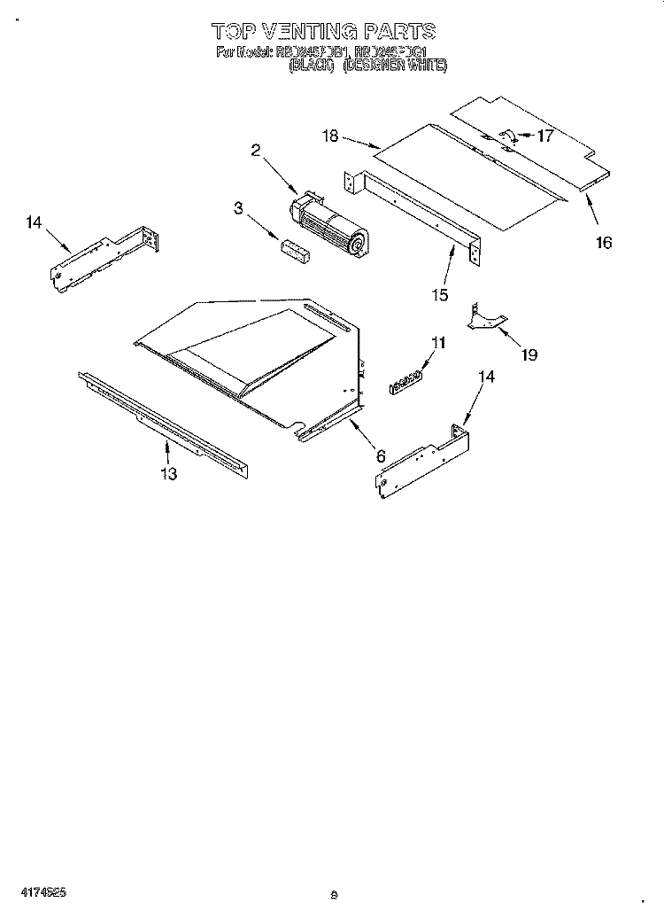 TOP VENTING, OPTIONAL Diagram and Parts List for RBD245PDB1  Whirlpool Wall Oven