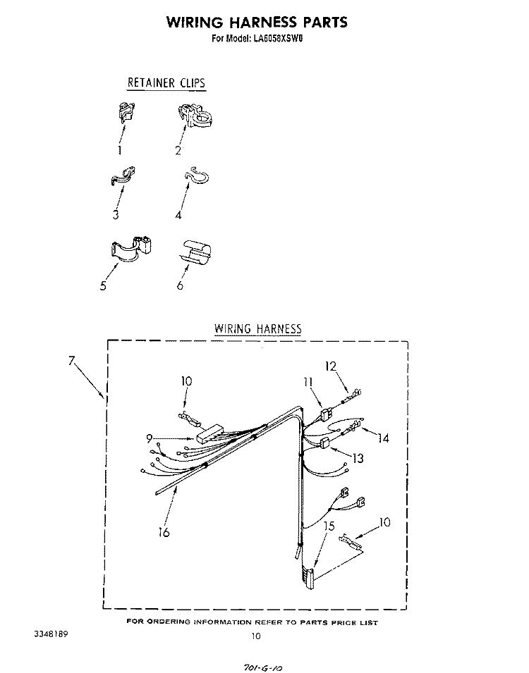 WIRING HARNESS Diagram and Parts List for LA6058XSW0  Whirlpool Washer