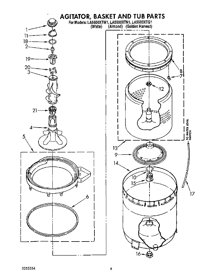 AGITATOR, BASKET AND TUB Diagram and Parts List for LA5500XTG1  Whirlpool Washer