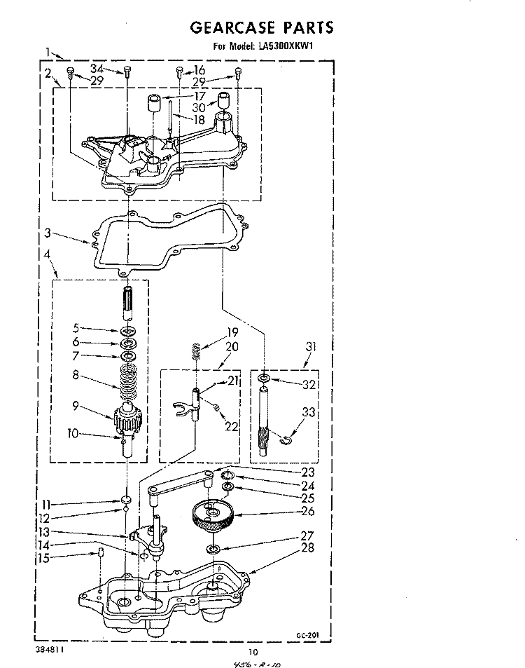 GEARCASE Diagram and Parts List for LA5300XKW1  Whirlpool Washer