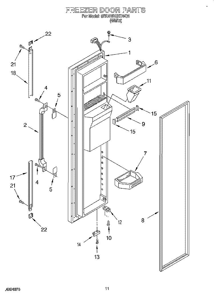 FREEZER DOOR Diagram and Parts List for 6ED22DQXDW01  Whirlpool Refrigerator