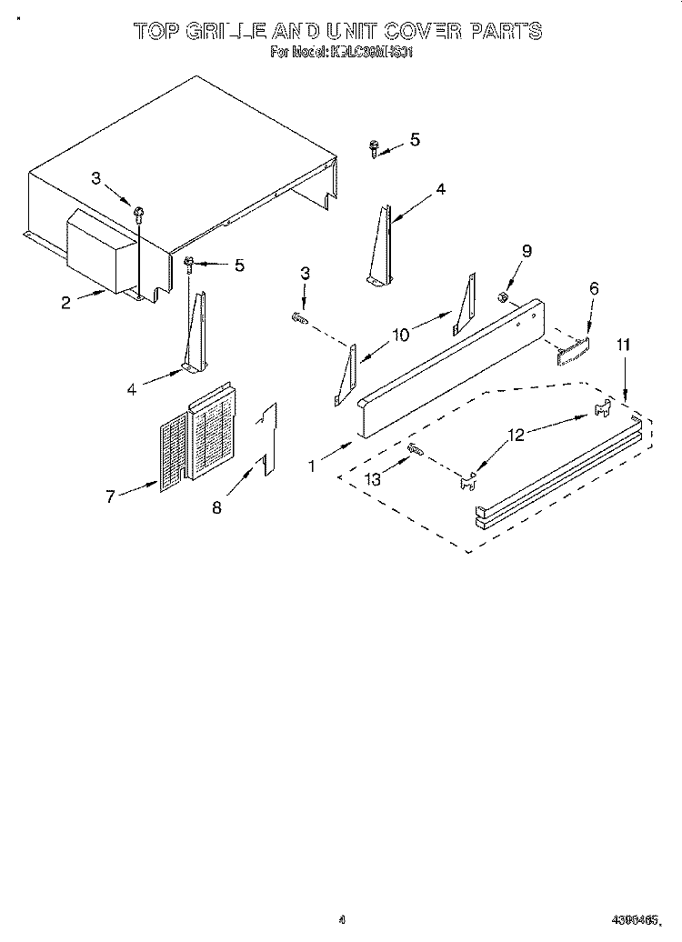 TOP GRILLE AND UNIT COVER Diagram and Parts List for KBLC36MHS01  KitchenAid Refrigerator