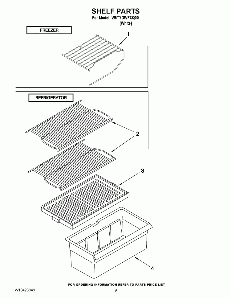 SHELF PARTS Diagram and Parts List for W5TYDWFXQ00  Whirlpool Refrigerator