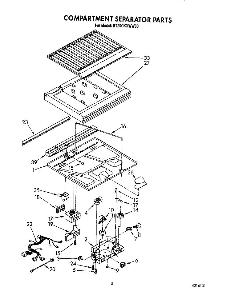 COMPARTMENT SEPARATOR Diagram and Parts List for RT20CKXWW00  Roper Refrigerator