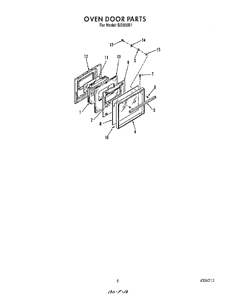 OVEN DOOR , LIT/OPTIONAL Diagram and Parts List for B5008B1  Roper Range
