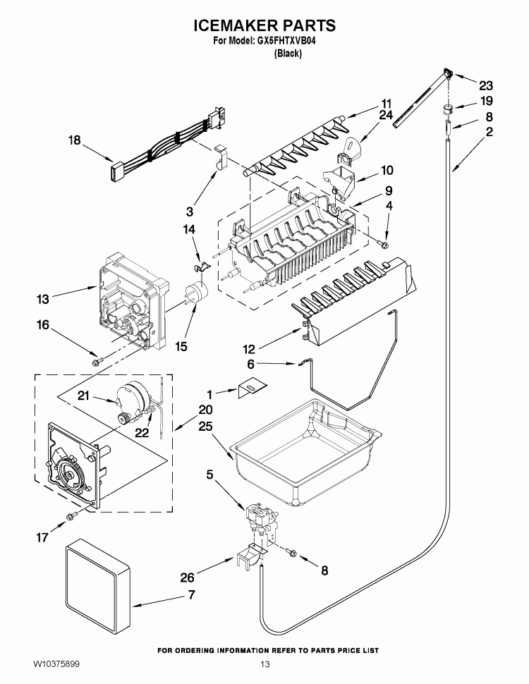 ICEMAKER PARTS Diagram and Parts List for GX5FHTXVB04  Whirlpool Refrigerator