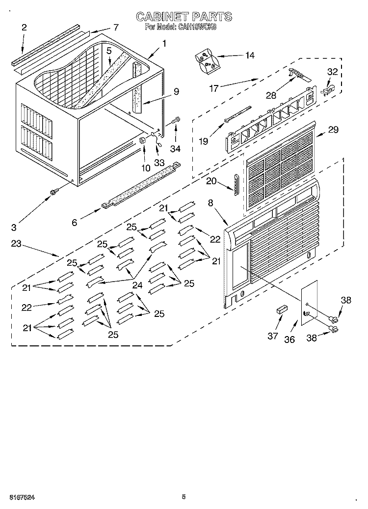 CABINET Diagram and Parts List for CAH18WCK0  Crosley Air Conditioner
