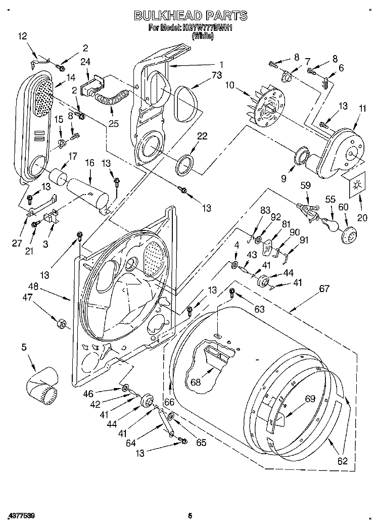 BULKHEAD Diagram and Parts List for KGYW777BWH1  KitchenAid Dryer