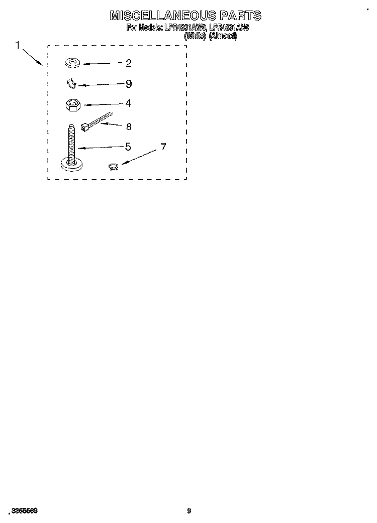 MISCELLANEOUS, LIT/OPTIONAL Diagram and Parts List for LPR4231AW0  Whirlpool Washer