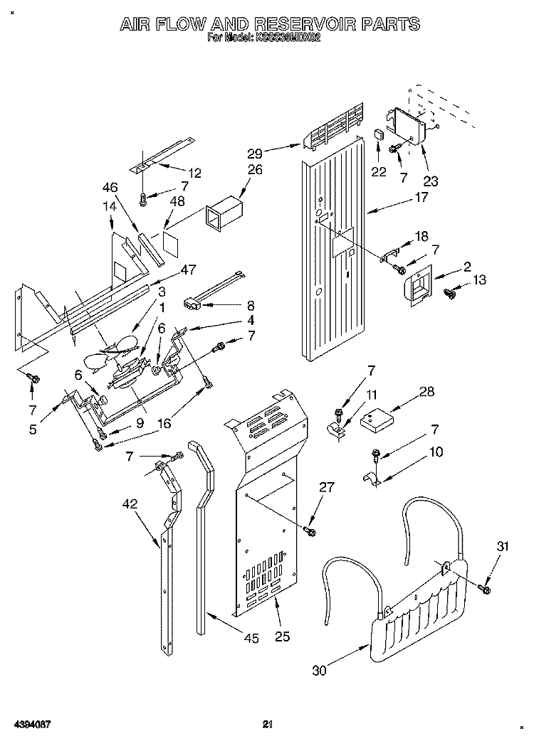 AIR FLOW AND RESERVOIR Diagram and Parts List for KSSS36MDX02  KitchenAid Refrigerator