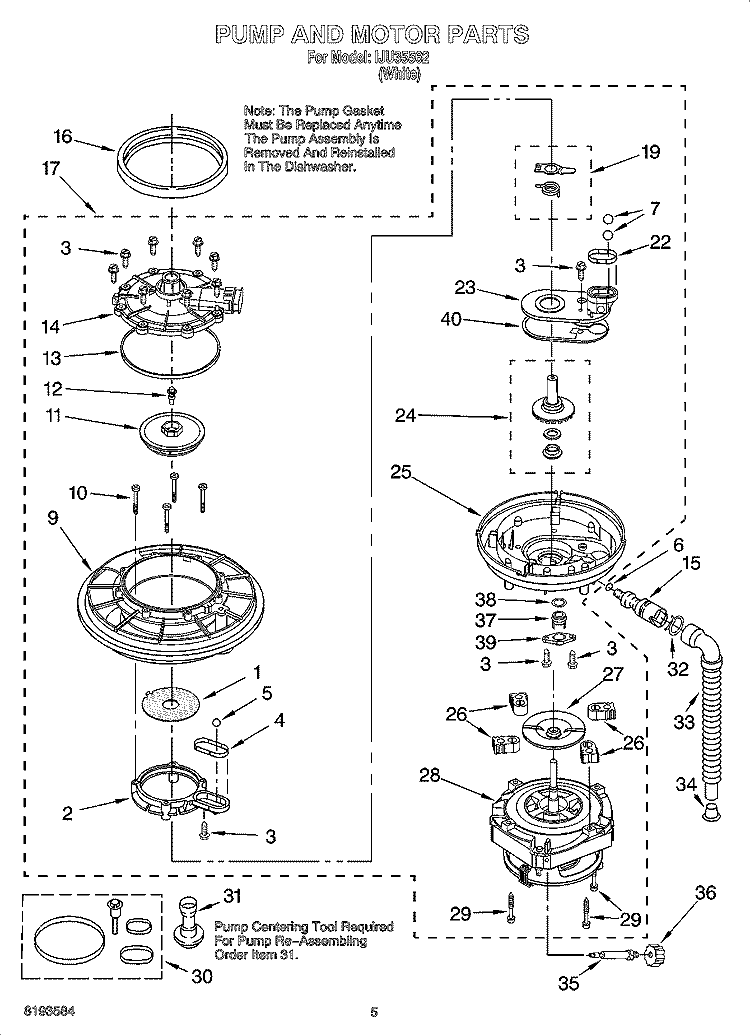 PUMP AND MOTOR PARTS Diagram and Parts List for IJU35562  Inglis Dishwasher