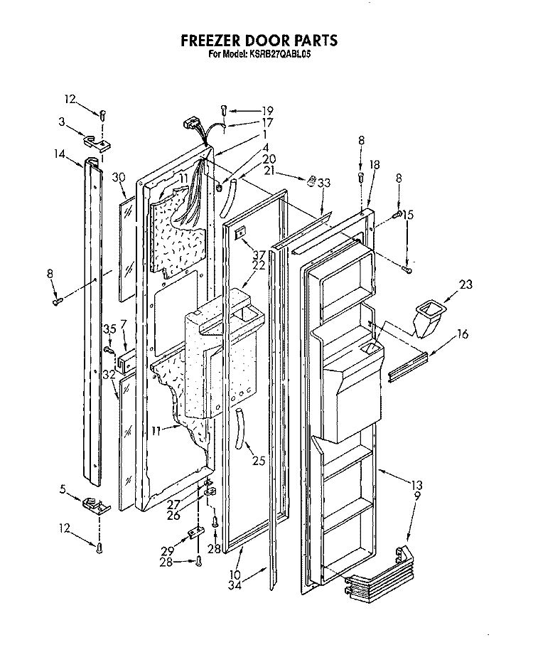 FREEZER DOOR Diagram and Parts List for KSRB27QABL05  KitchenAid Refrigerator