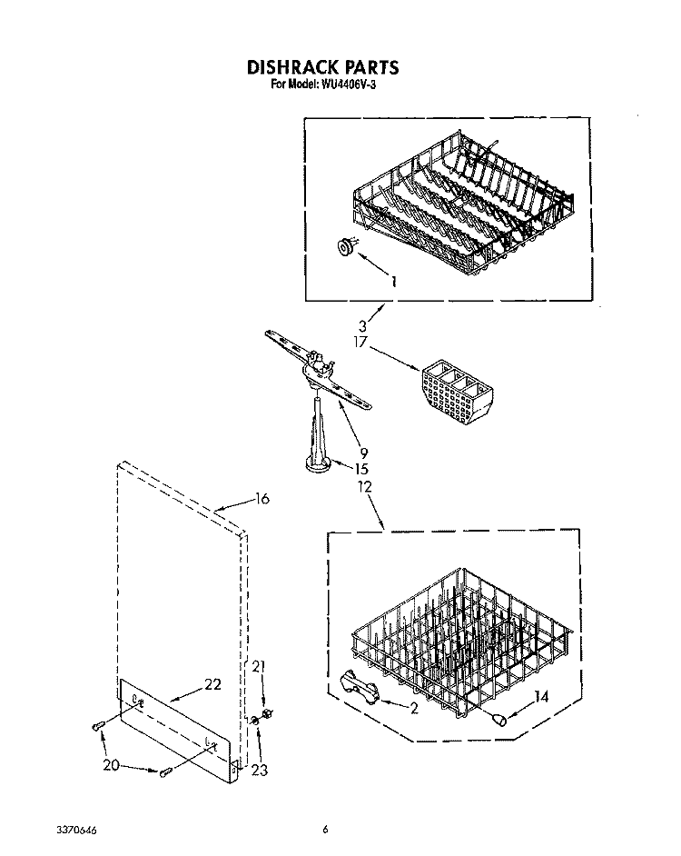 DISHRACK Diagram and Parts List for WU4406V3  Roper Dishwasher