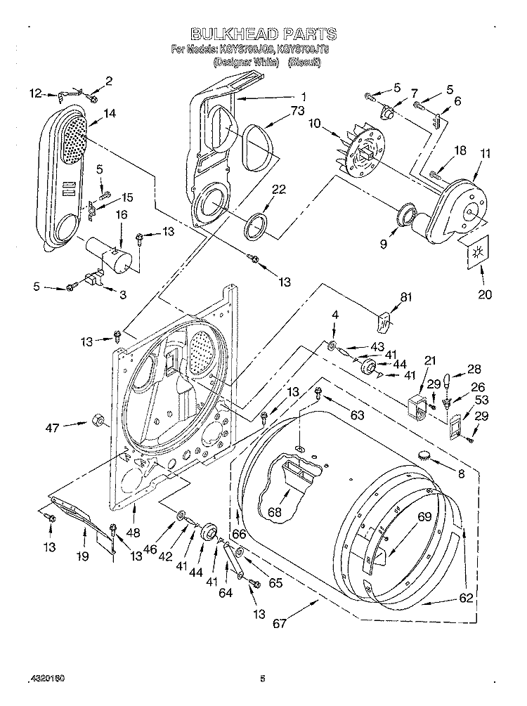 BULKHEAD Diagram and Parts List for KGYS700JQ0  KitchenAid Dryer