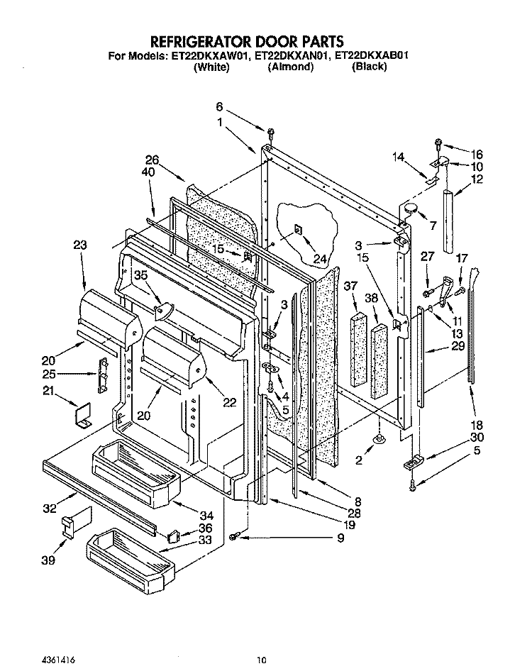 REFRIGERATOR DOOR Diagram and Parts List for ET22DKXAB01  Whirlpool Refrigerator