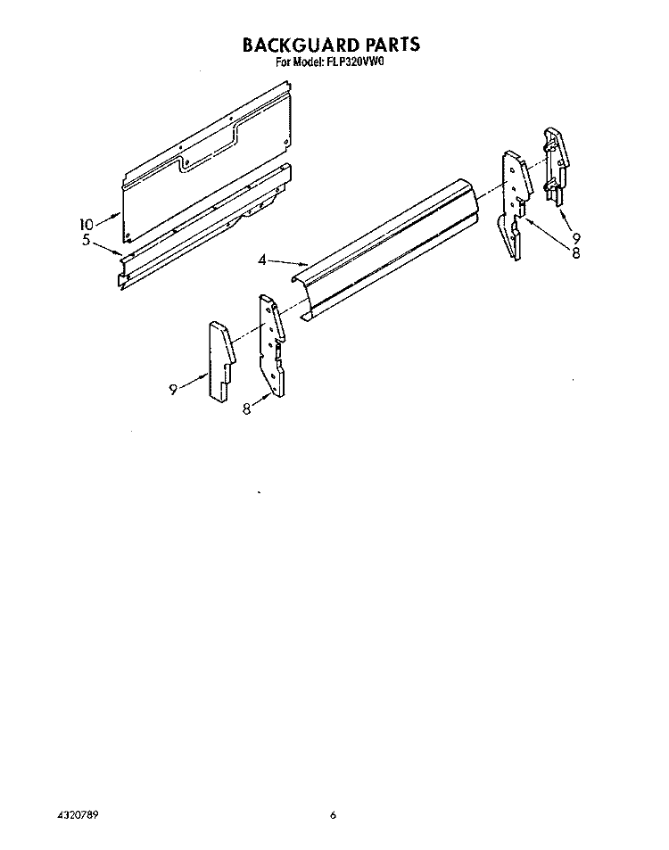 BACKGUARD Diagram and Parts List for FLP320VW0  Roper Range