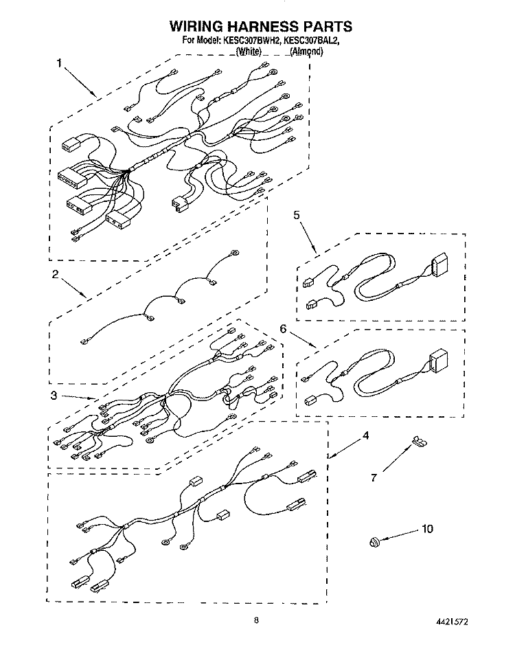 WIRING HARNESS Diagram and Parts List for KESC307BAL2  KitchenAid Range