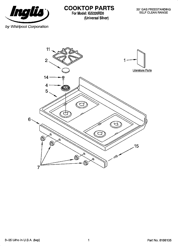 COOKTOP PARTS Diagram and Parts List for IGS326RD0  Inglis Range