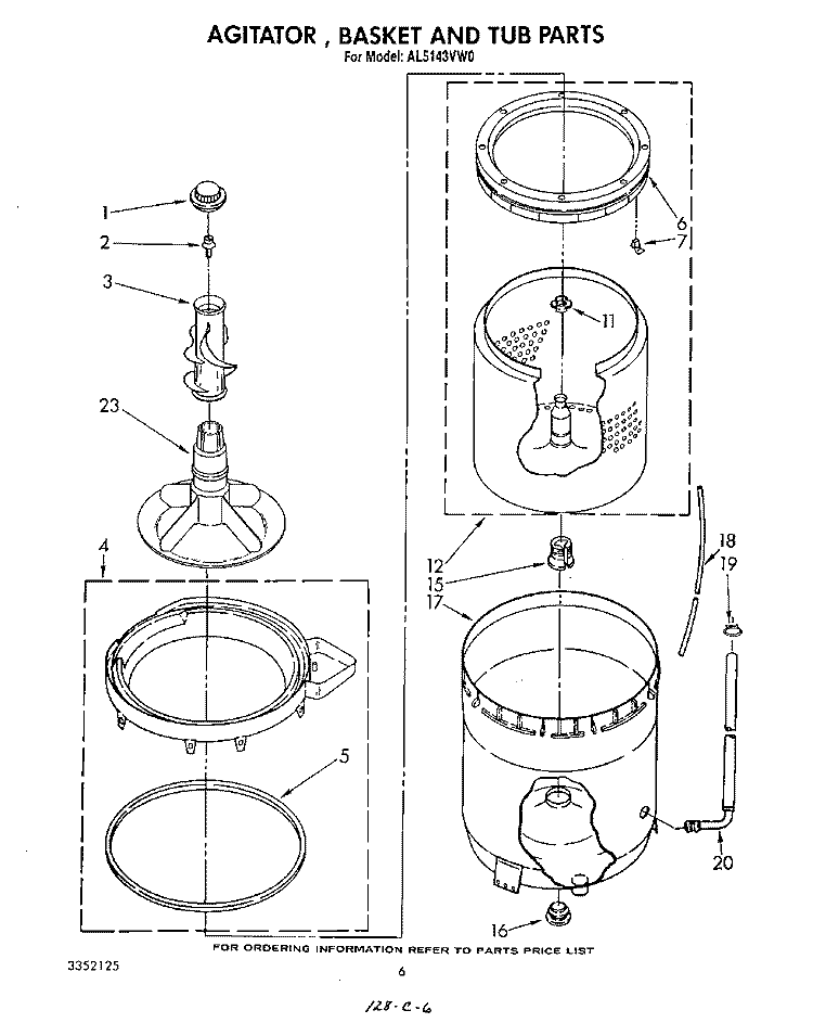 AGITATOR, BASKET AND TUB Diagram and Parts List for AL5143VG0  Whirlpool Washer