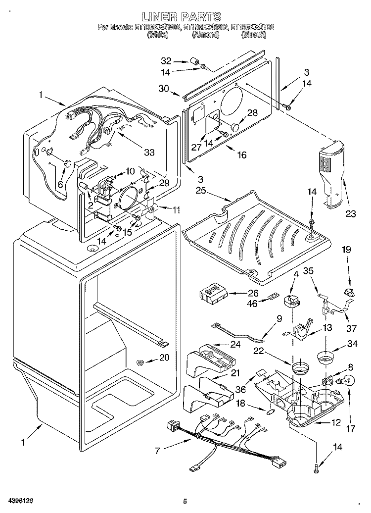 LINER Diagram and Parts List for ET19RKXGT02  Whirlpool Refrigerator