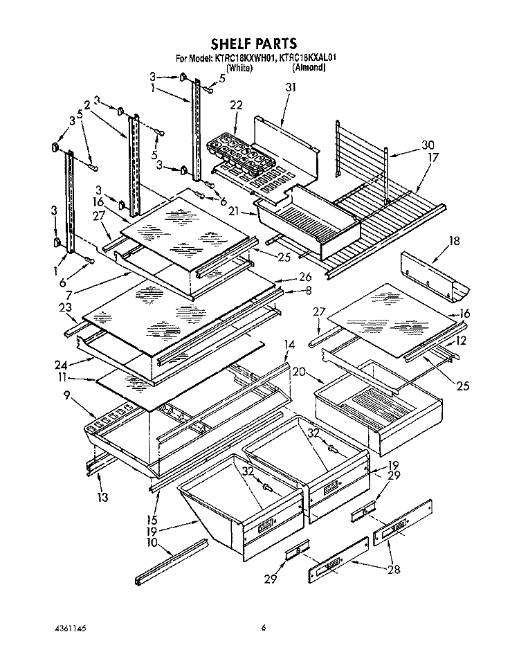 SHELF, LIT/OPTIONAL Diagram and Parts List for KTRC18KXWH01  KitchenAid Refrigerator