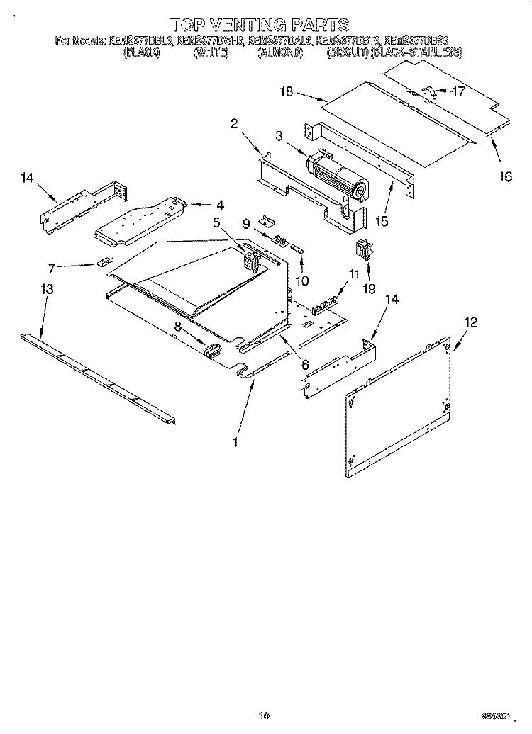 TOP VENTING Diagram and Parts List for KEMS377DAL6  KitchenAid Microwave Oven Combo