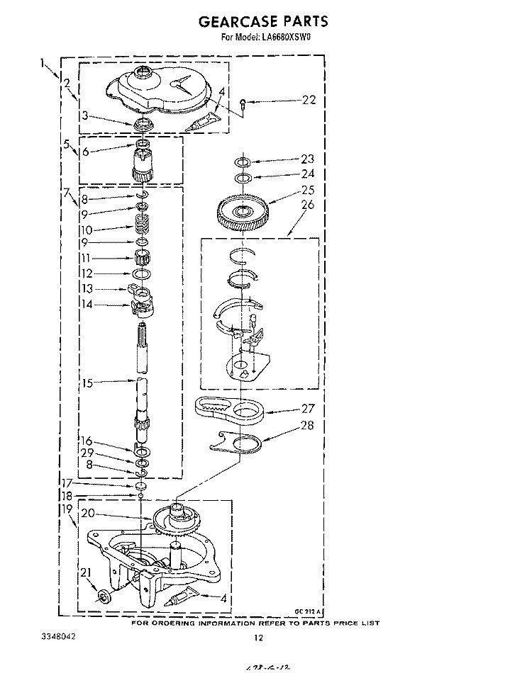 GEARCASE Diagram and Parts List for LA6680XSW0  Whirlpool Washer
