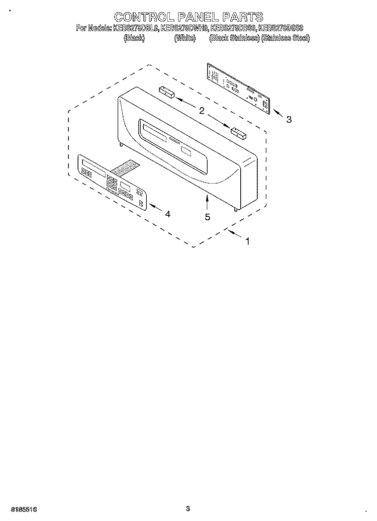 CONTROL PANEL Diagram and Parts List for KEBS278DBL9  KitchenAid Wall Oven