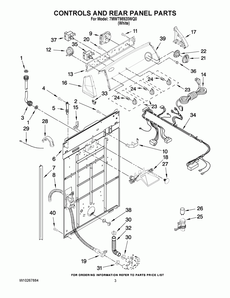 CONTROLS AND REAR PANEL PARTS Diagram and Parts List for 7MWT98920WQ0  Whirlpool Washer