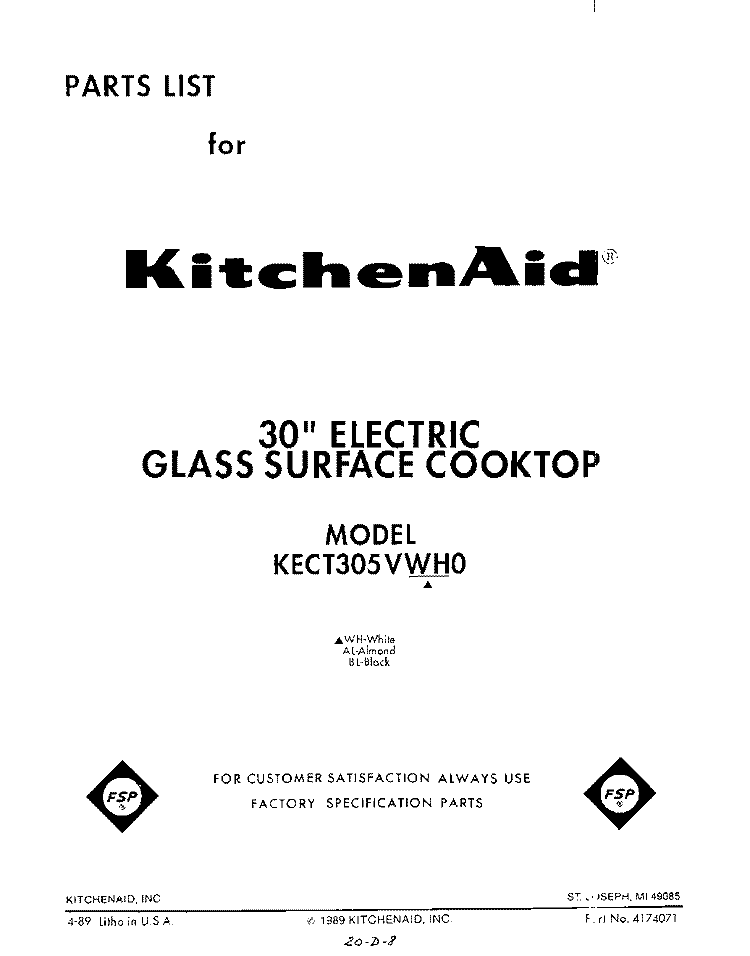SECTION Diagram and Parts List for KECT305VBL0  KitchenAid Cooktop