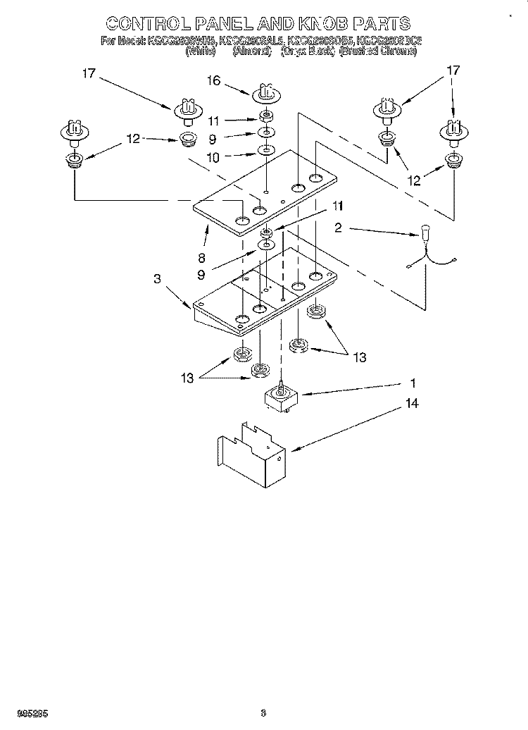 CONTROL PANEL Diagram and Parts List for KGCG260SAL5  KitchenAid Cooktop