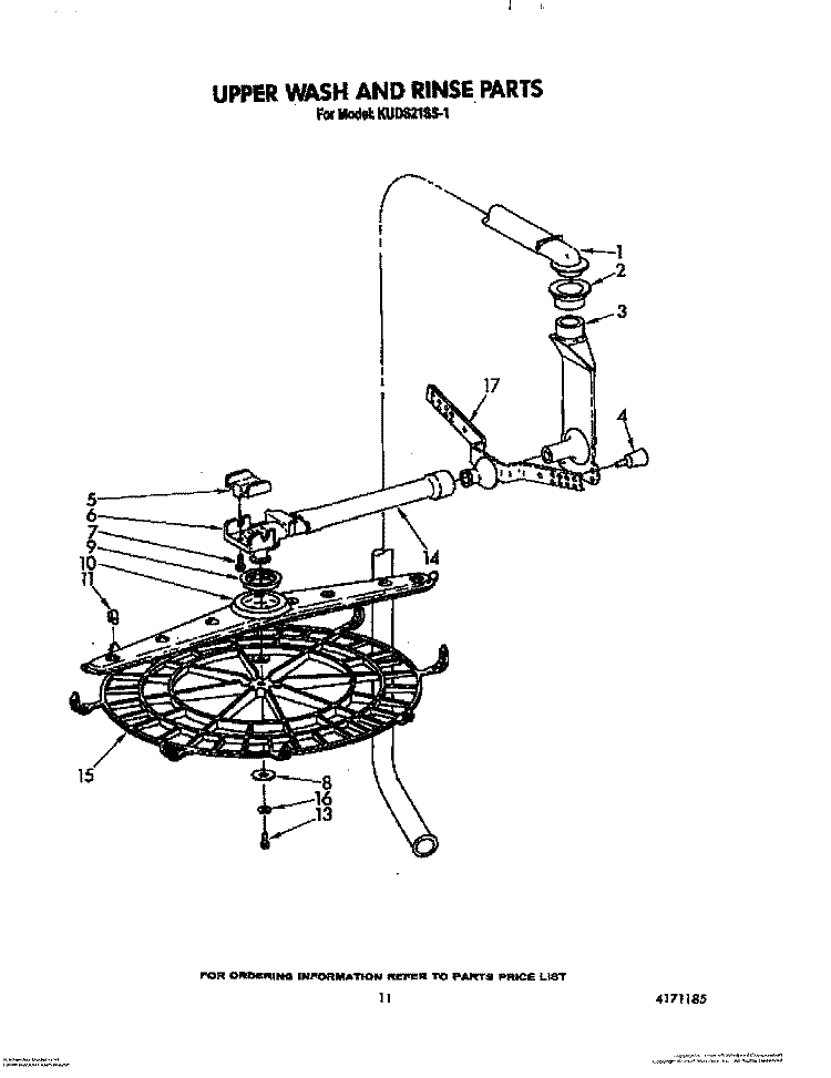UPPERWASH AND RINSE Diagram and Parts List for KUDS21SS1  KitchenAid Dishwasher