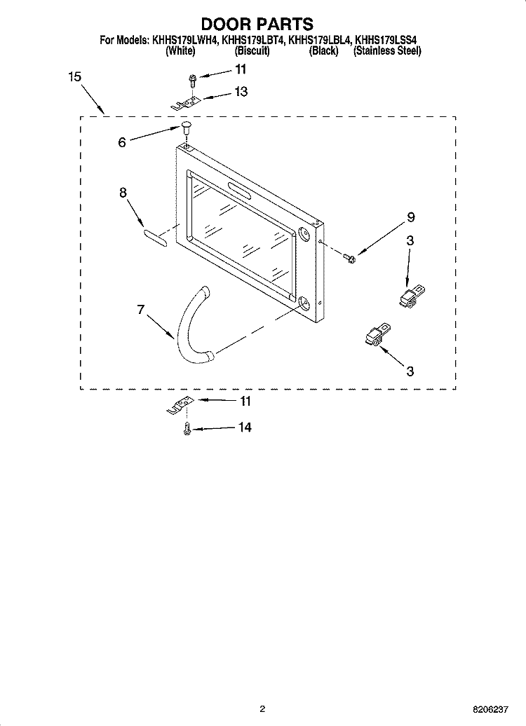 DOOR PARTS Diagram and Parts List for KHHS179LWH4  KitchenAid Microwave