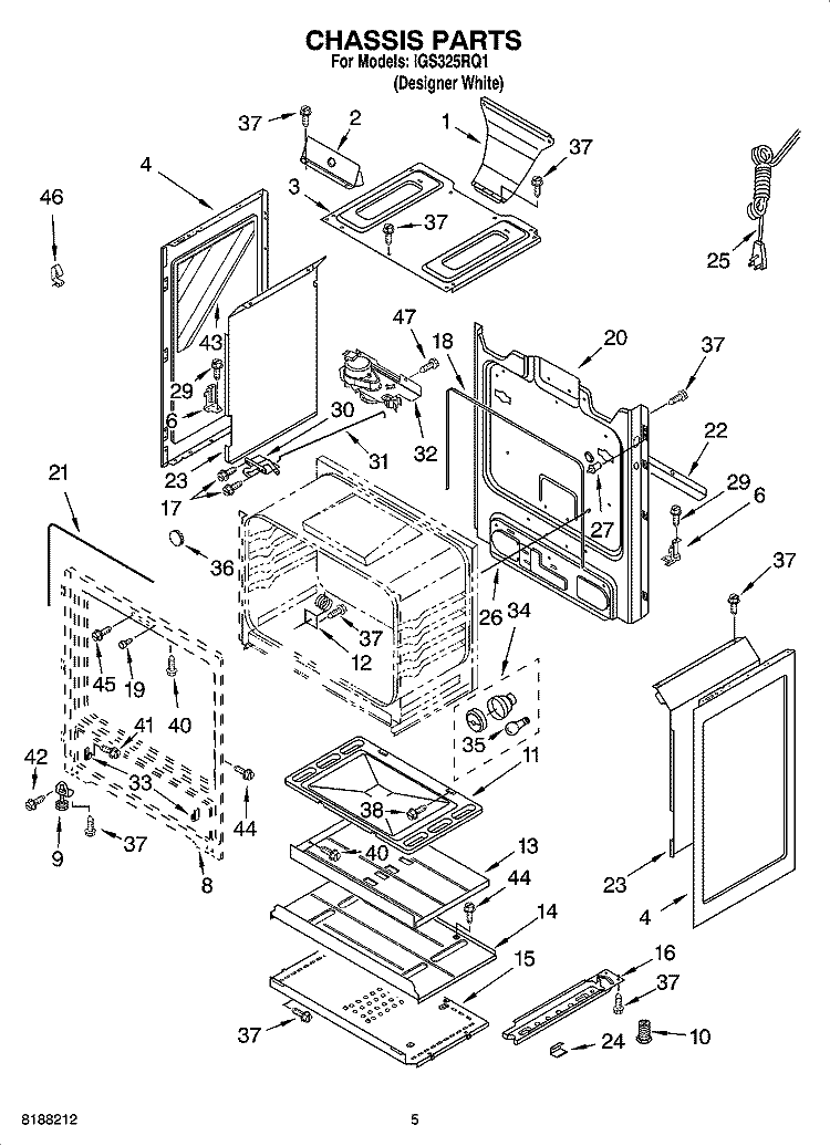 CHASSIS PARTS Diagram and Parts List for IGS325RQ1  Inglis Range