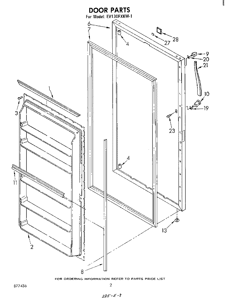 DOOR , LIT/OPTIONAL Diagram and Parts List for EV130FXKW1  Whirlpool Freezer