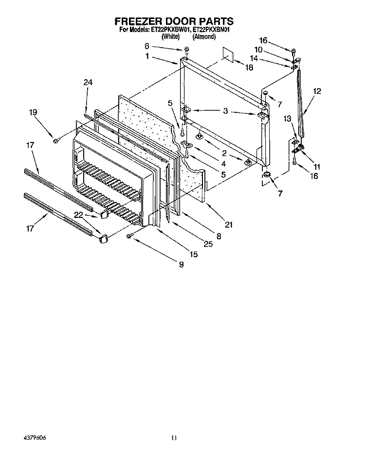 FREEZER DOOR, LIT/OPTIONAL Diagram and Parts List for ET22PKXBN01  Whirlpool Refrigerator