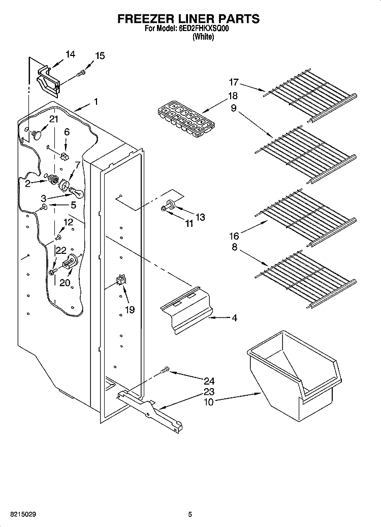 FREEZER LINER PARTS Diagram and Parts List for 6ED2FHKXSQ00  Whirlpool Refrigerator